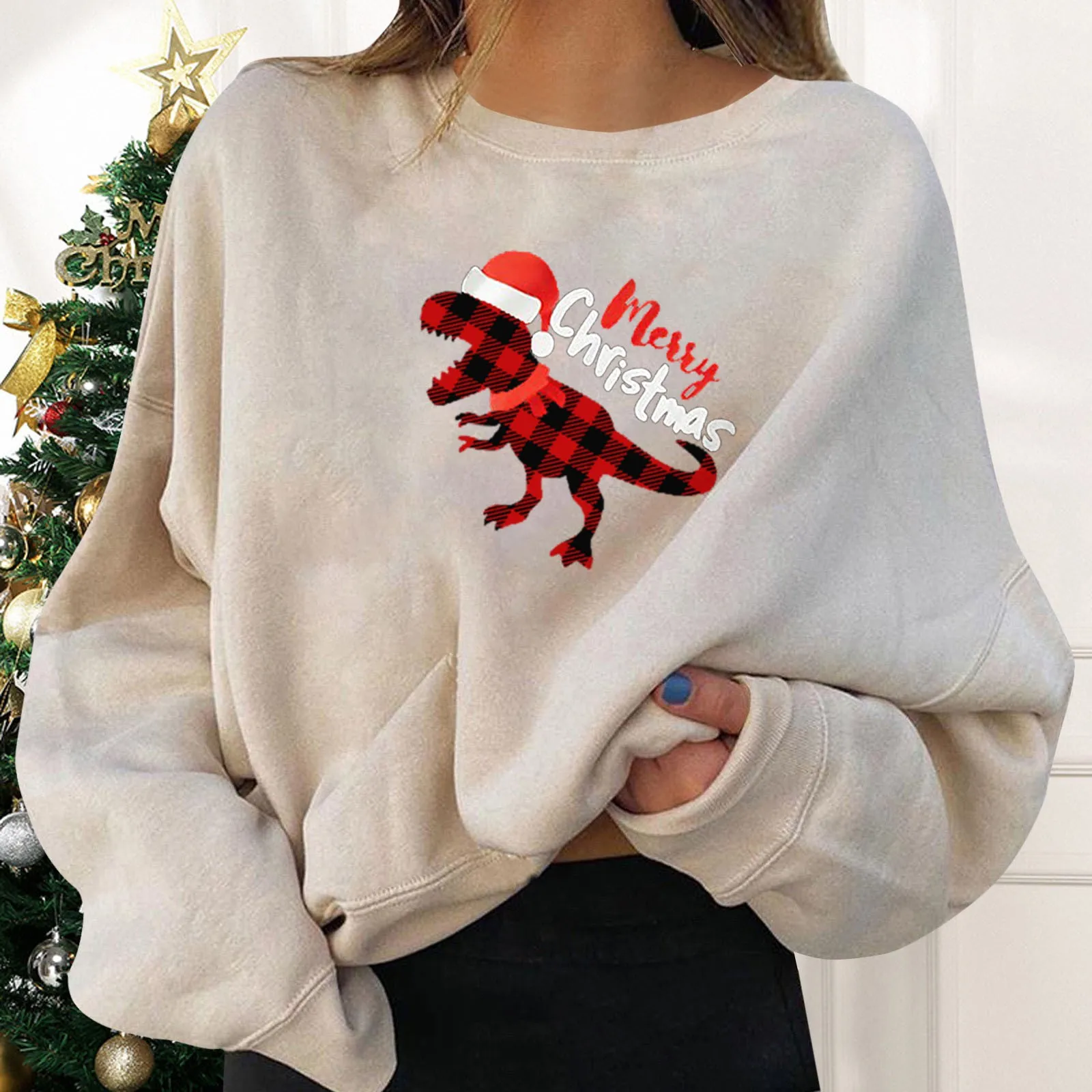 

Women's Sweatshirt Fun Christmas Santa Claus Tree Snowflake Elk Graphic Print Round Neck Long Sleeve Sweatshirt Autumn Pullover