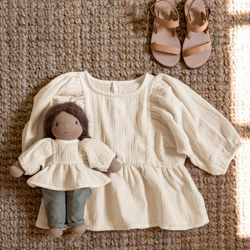 Kids Shirts Autumn New Girls' Blouse Organic Cotton 3/4 Sleeves