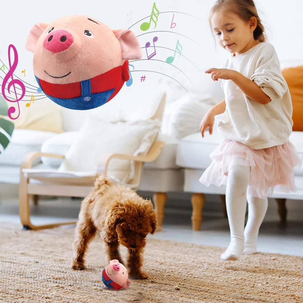 Interactive Plush Dog Toy with USB-Powered Bouncing and Squeaking Features