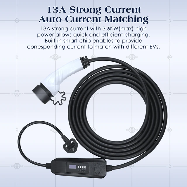 GEARZAAR Mobile EV Charging Cable 5.6M Type 2 UK Plug 3 Pin13A Wallbox For  Electric Vehicle Car Charger Portable With LCD Screen - AliExpress