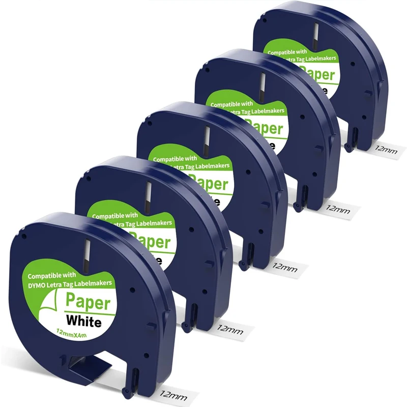 DYMO 91331 LetraTag étiquette De Bande, 12mm (1/2"), Noir Sur Blanc - Foto 2