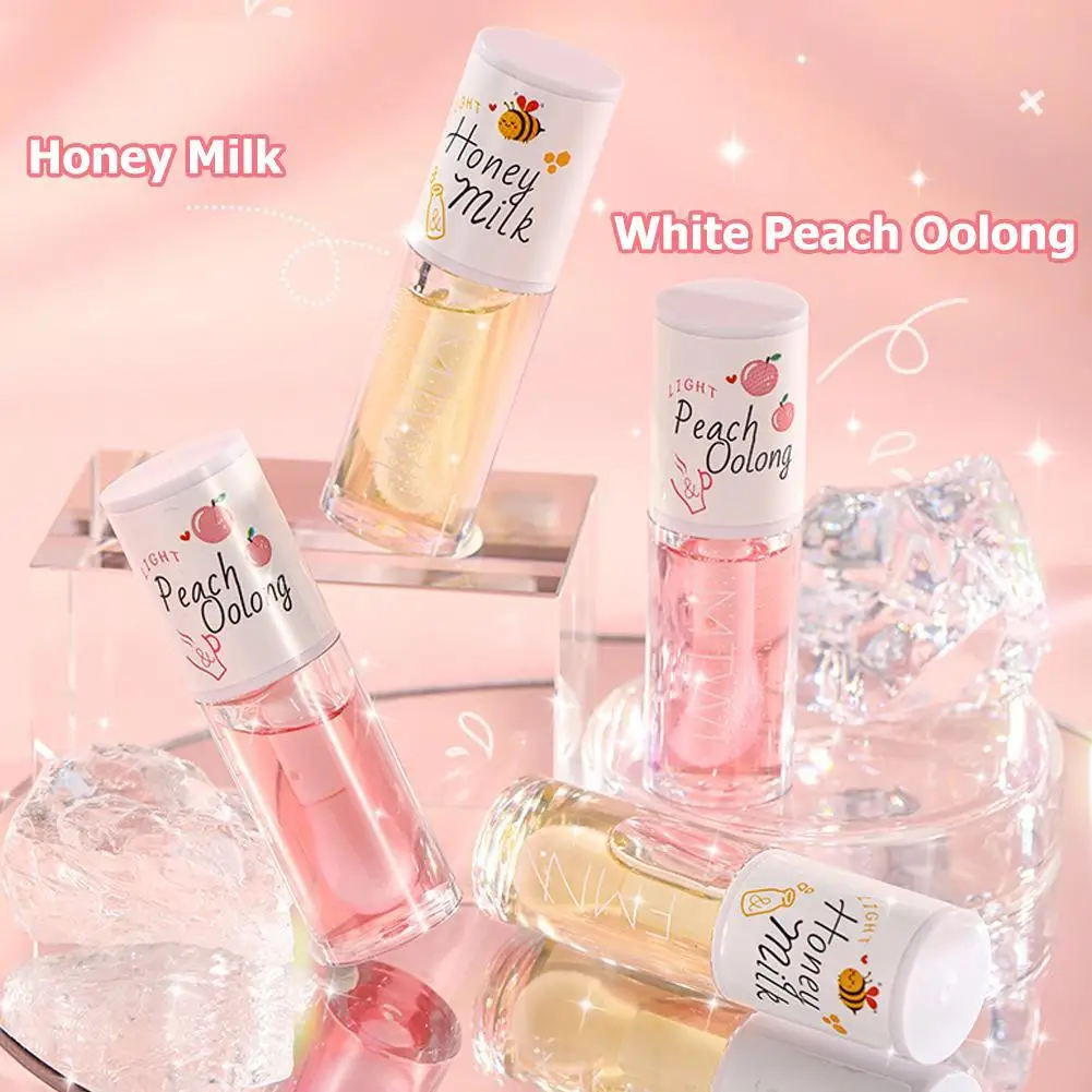 Korean Kawaii Lip gloss Honey Peach Lip Oil Long Lasting Non-sticky Moisturizing Vitamin E Lip Tint Lip Plumper Lip Care Serum 6