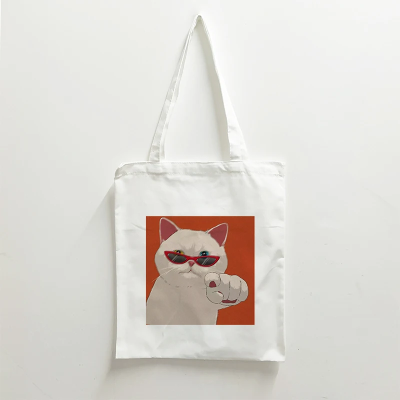

The Tote Bag Painting Cat Shopping Bags For Supermarket Aesthetic Canvas Bags For Women Casual Handbag Vintage Shoulder Bag