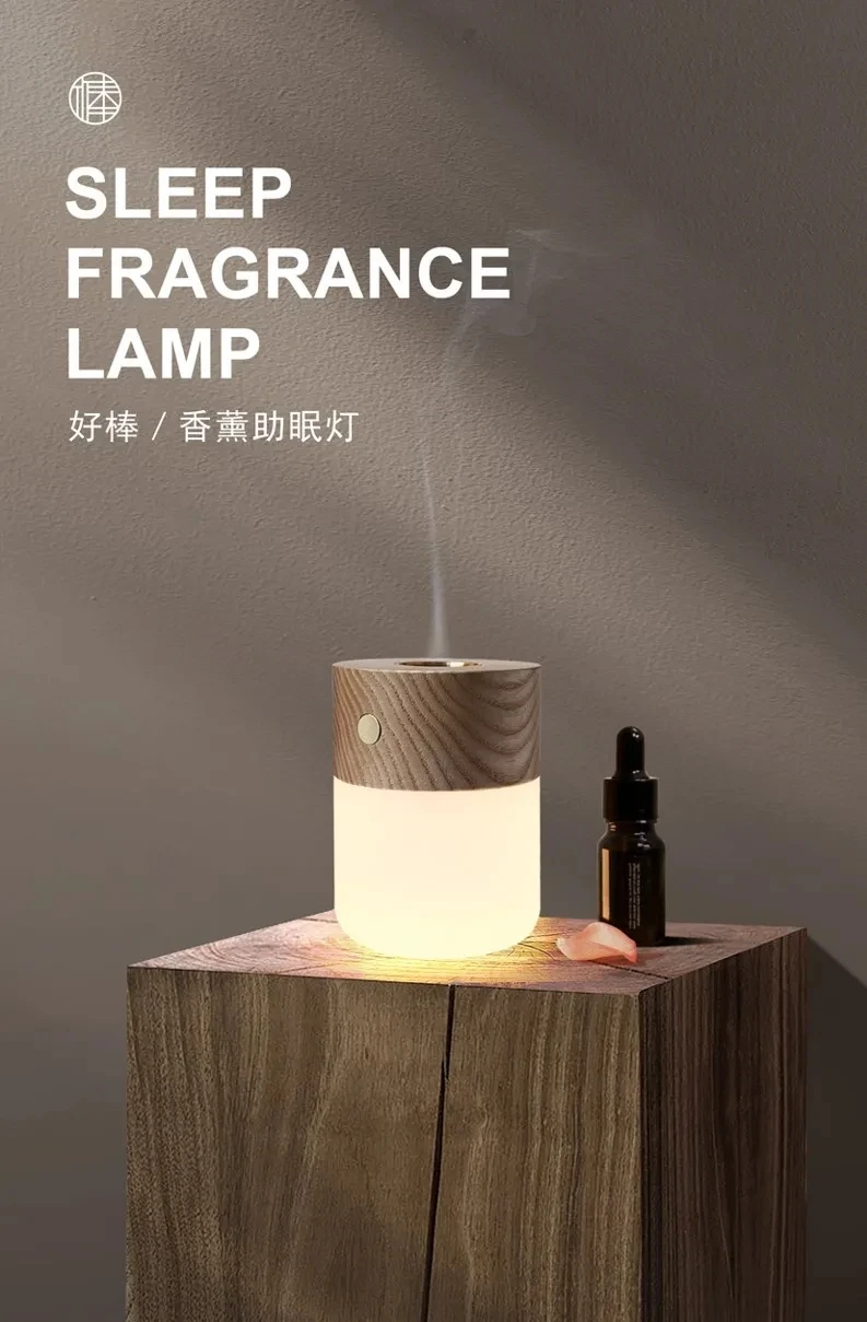 

Simple Wood Grain Table Lamp Essential Oil Diffuser Night Light Aromatherapy Diffuser Cold Mist Humidifier with Warm White Light