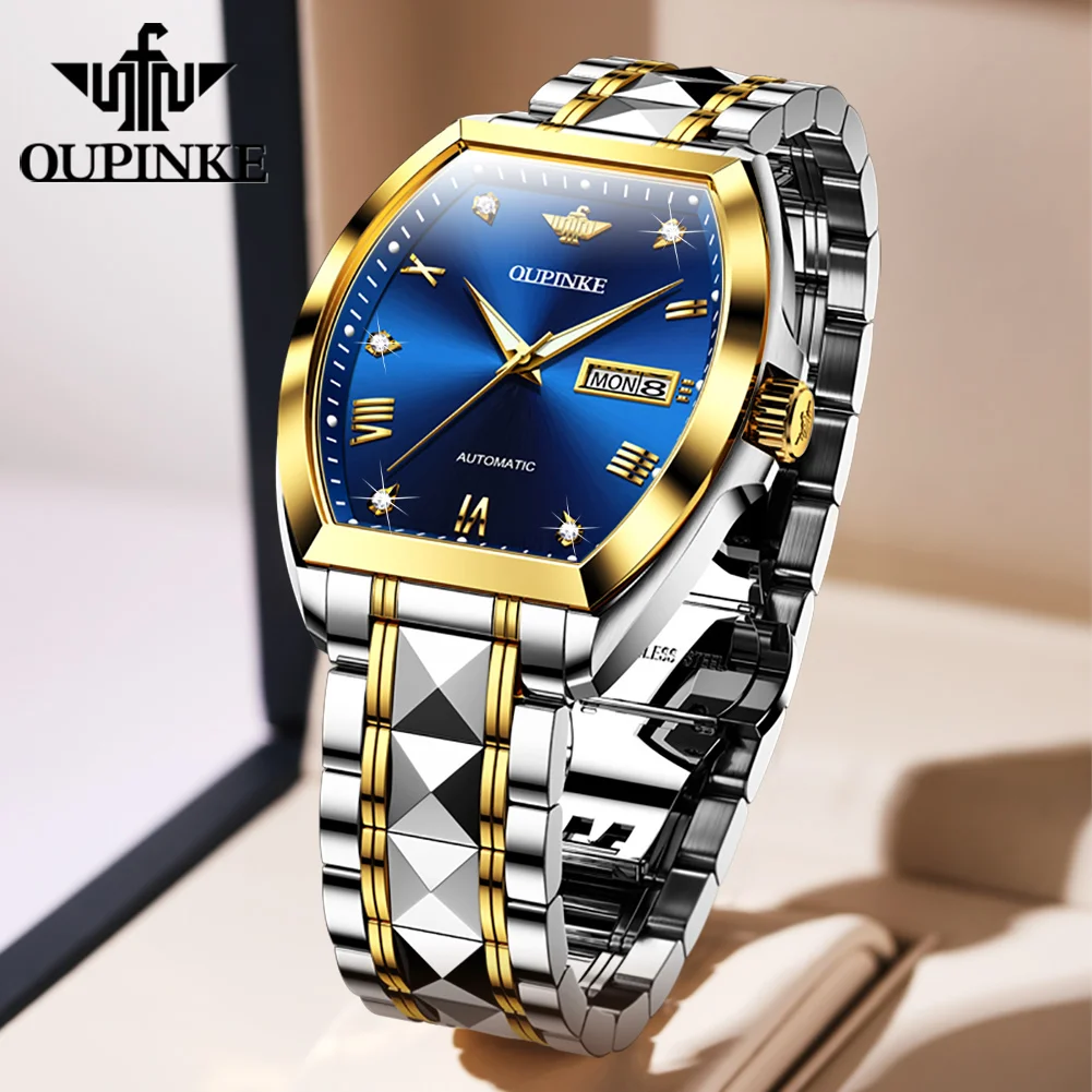 OUPINKE 3200 Automatic Men Watch Tonneau Roman Scale Dual Calendar Mechanical Watch For Men Waterproof Luxury Dress Wristwatches