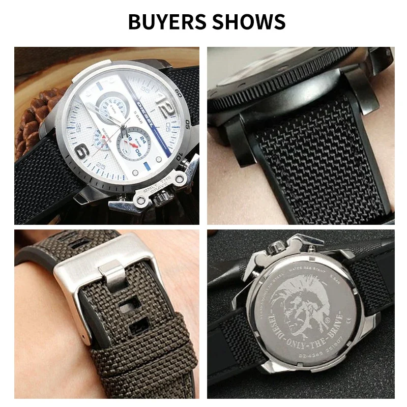 Diesel Officer Series Smooth Finish Comfort Strap in Black Army Green - 26mm
