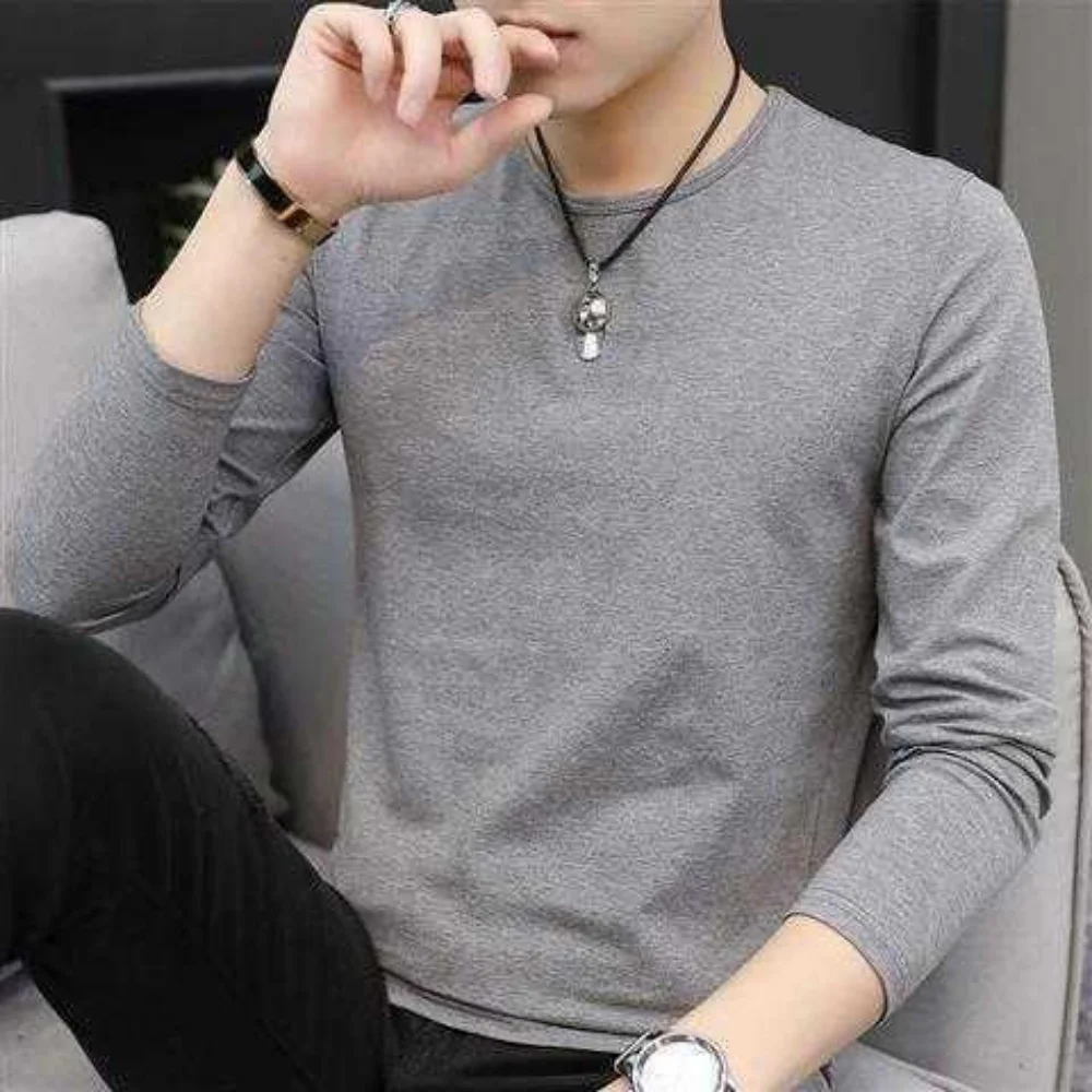 T-Shirt a maniche lunghe in seta di ghiaccio autunno inverno da uomo t-Shirt con scollo a v di colore puro vestiti bianchi nuova camicia interna alla moda con fondo superiore 6