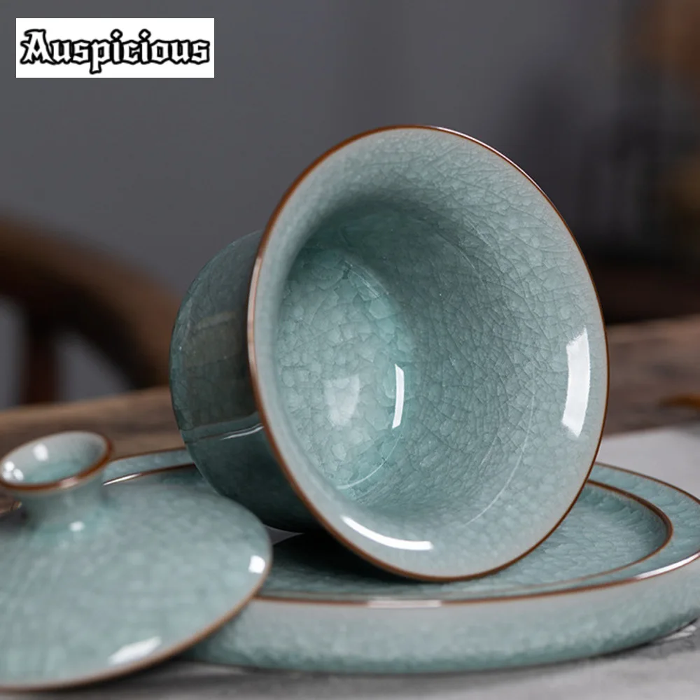 170ML Longquan Celadon Hand Grasping Gaiwan Handmade Ice Crack Galze Cover Bowl Tea Tureen Tea Maker Cover Bowl Teaset Gift Box