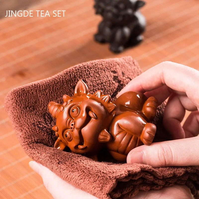 Handmade Purple Clay Tea Pet Lucky Fortune Animal Statue Tea Figurine Ornaments Home Tea Set Decoration Accessories Crafts
