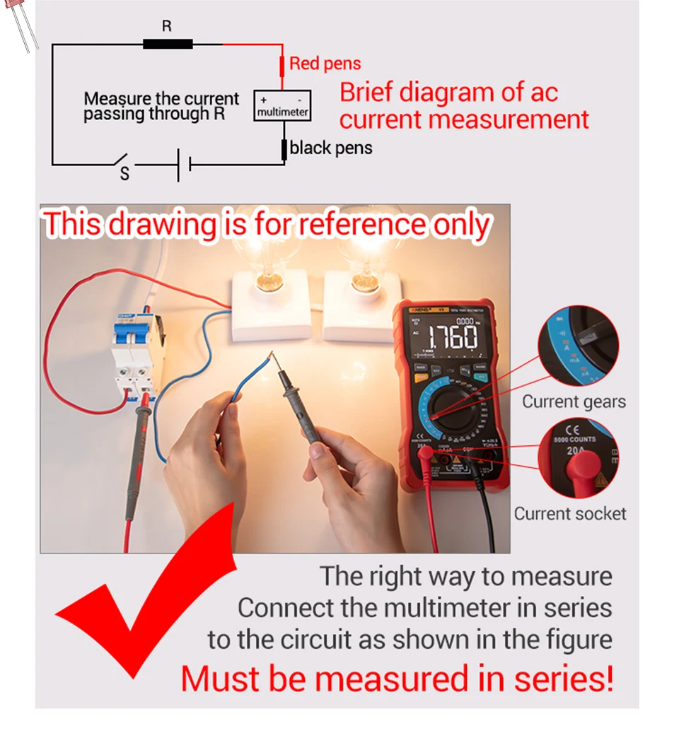 ANENG 620A Digitales Multimeter 6000 Anzeigen AC/DC Spannung Strom Widerstand Kapazität Temperatur Tester NCV Stromführender Leiter-Detektor – Detail 14