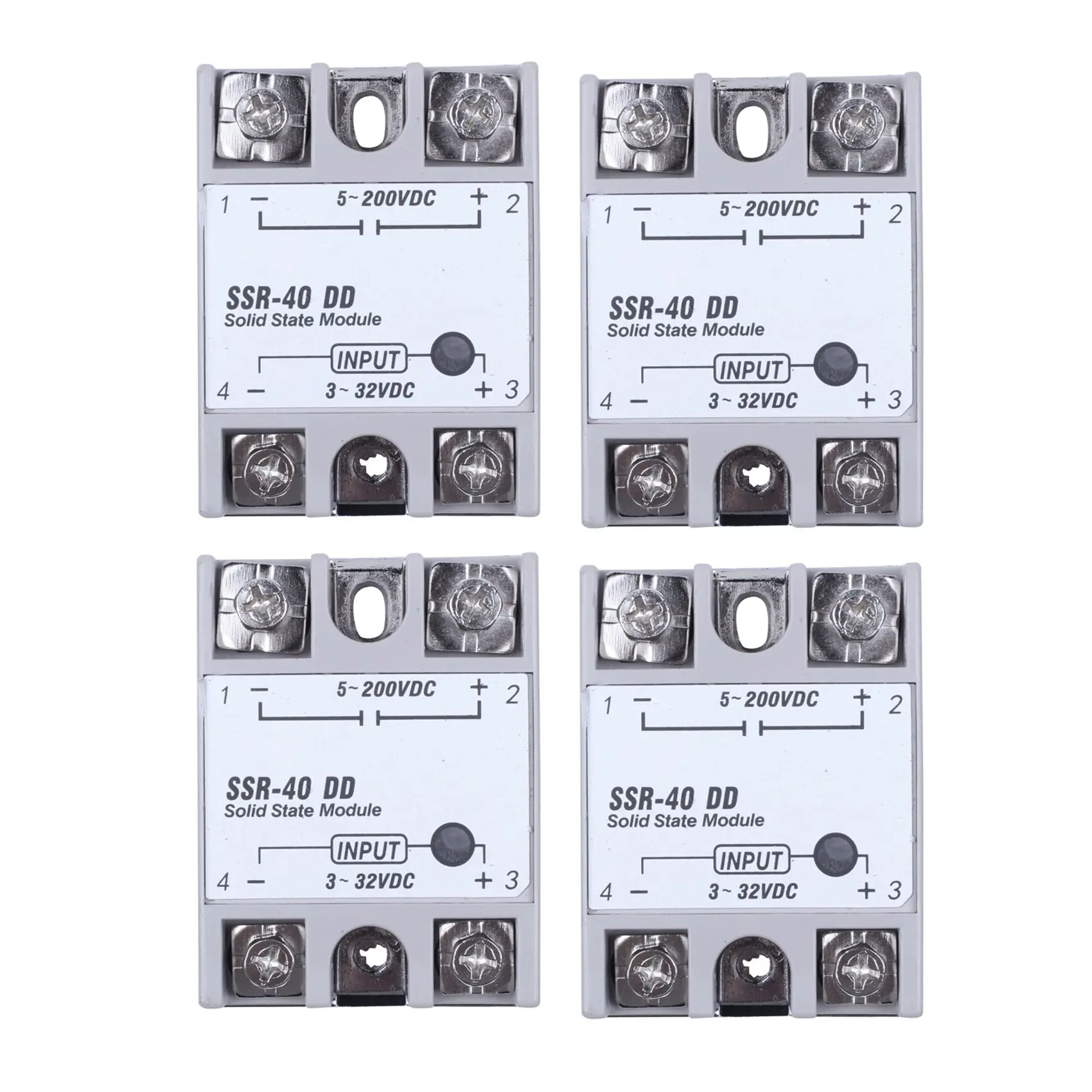 

4X Single Phase Solid State Relay DC-DC SSR-40DD 40A DC3-32V DC5-60V White+Silver