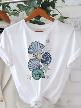 Women's Casual Short Sleeve with Seashell Starfish Graphic Pntri Harajuku Short Sleeve Casual Women's T-shirt Summer Clothing 1
