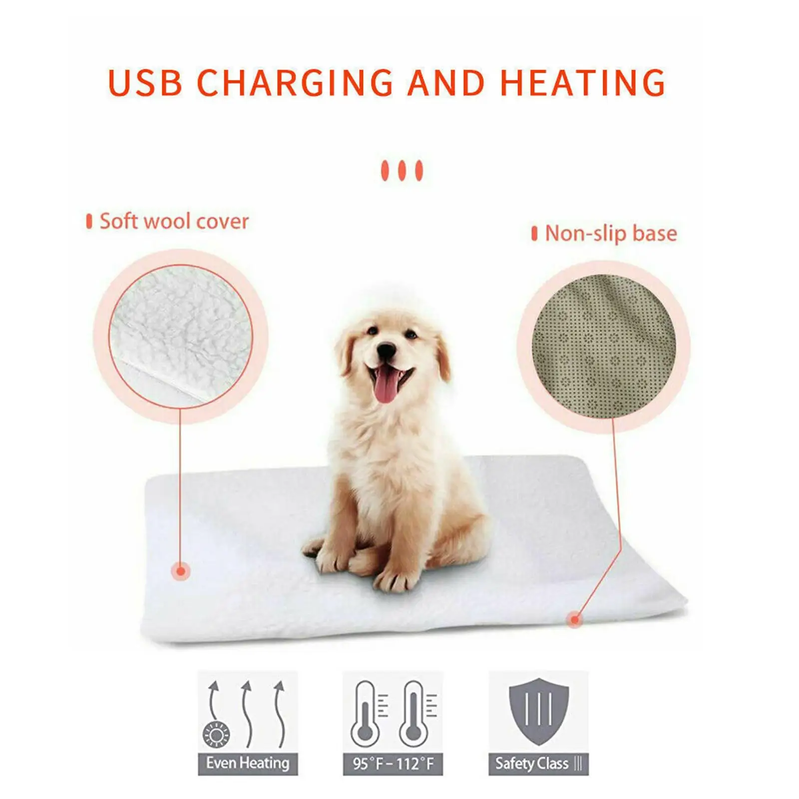

60*40cm Pet USB Heating Pad Electric Blanket Winter Heated Mat Long Supplies Blankets Temperature Constant Warm Fluff Pet L3E3