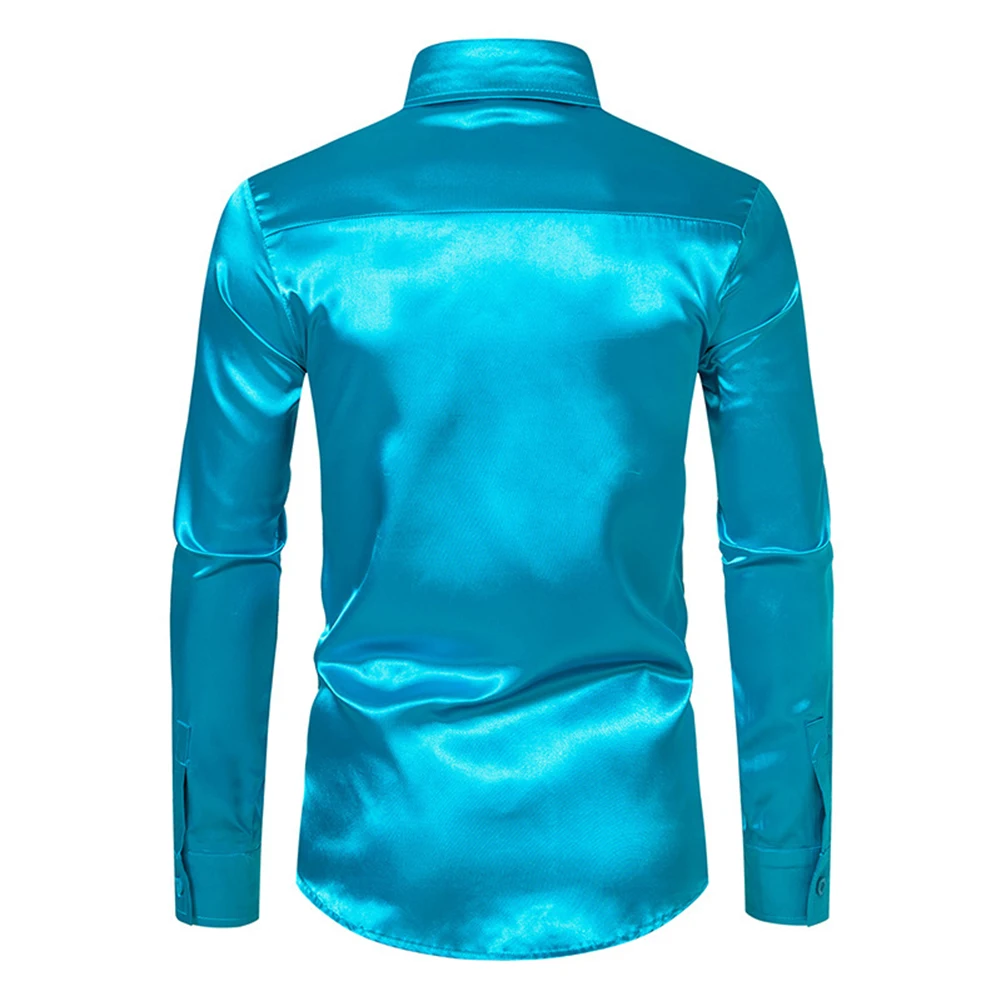 Stylish Satin Silk Men's Dress Shirt Slim Fit Long Sleeve Perfect for Parties and Special Events (106 characters)