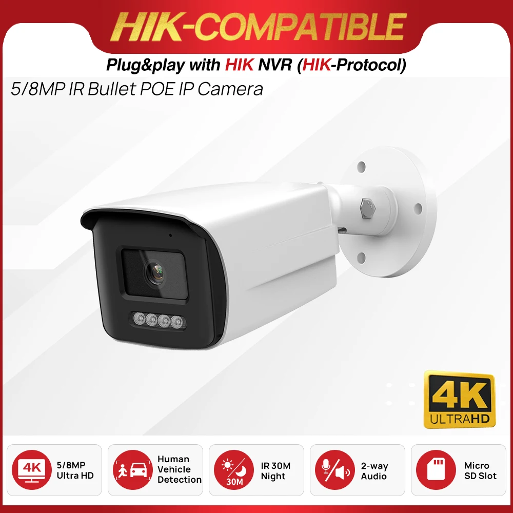 Hik Vision Hikvision Way Audio Ip Camera 8MP Bullet Camera 4K
