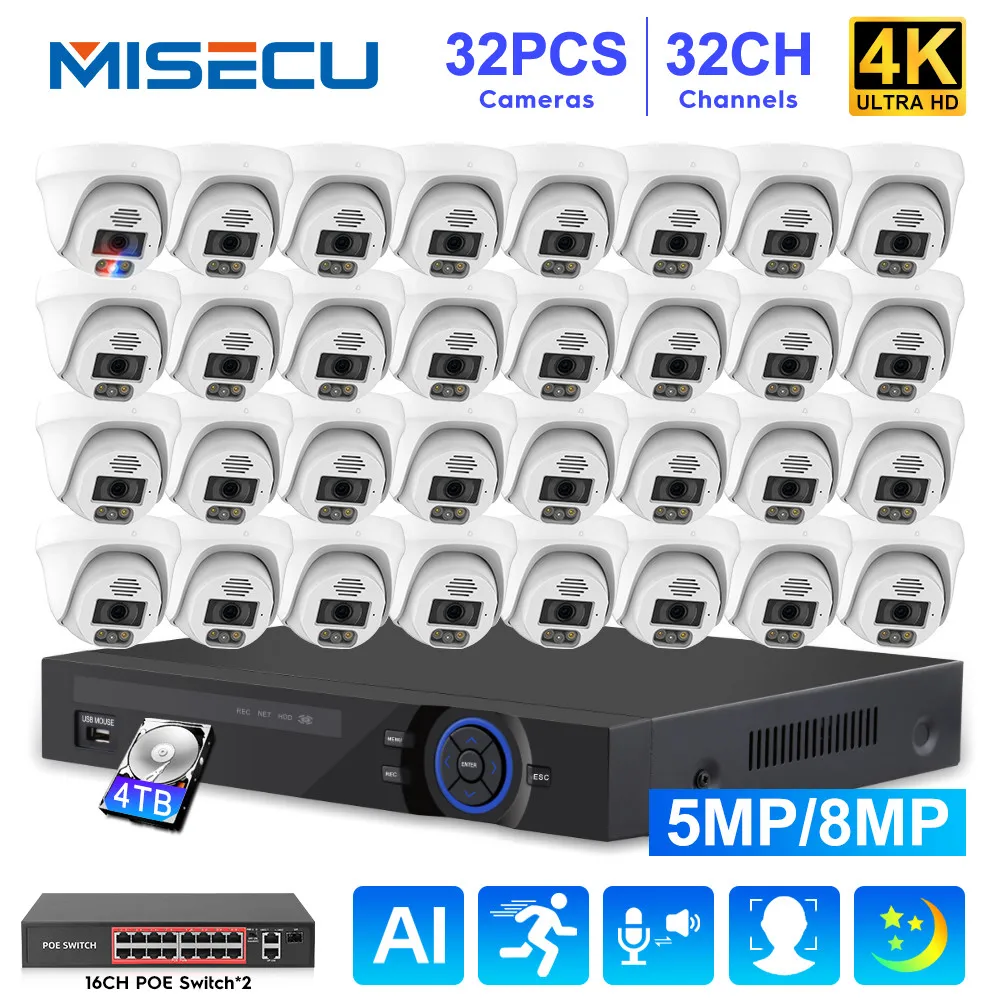 

MISECU 32CH NVR Kit 4K POE Security Camera System 8MP 5MP AI Face Detection Two Way Audio CCTV Video Surveillance Set XMEYE