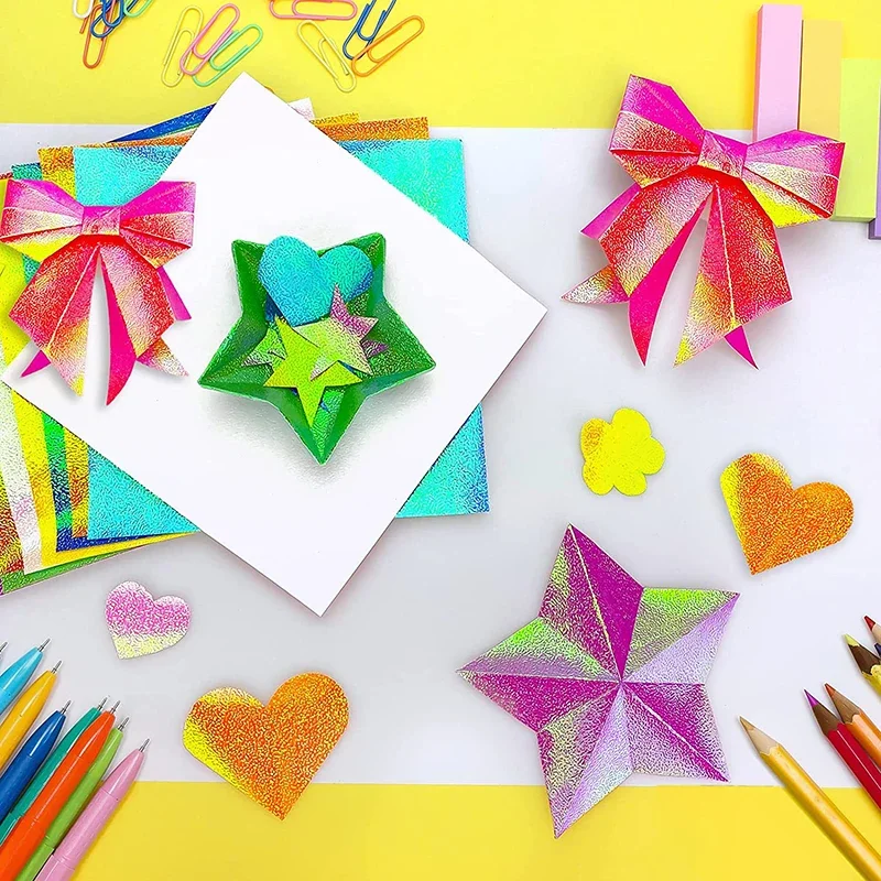 50pcs Origami Iridescent Papers Glitter Craft Paper Handcraft Paper Folding Solid Colorful Crane Papers DIY Kids Handmade Carfts
