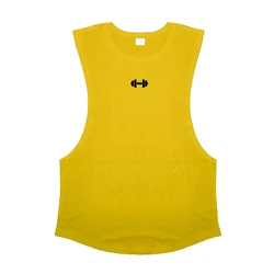 Men's Breathable Cotton Workout Tank Top with Side Slits - XXL (Yellow)