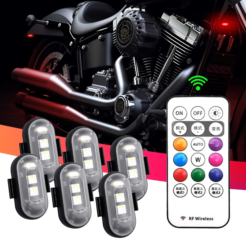 

1/2/4/6pc Wireless LED Strobe Light for Motorcycle Aircraft Flashing Lamp RGB 7Colors Indicator Warming Lights Bike Signal Light