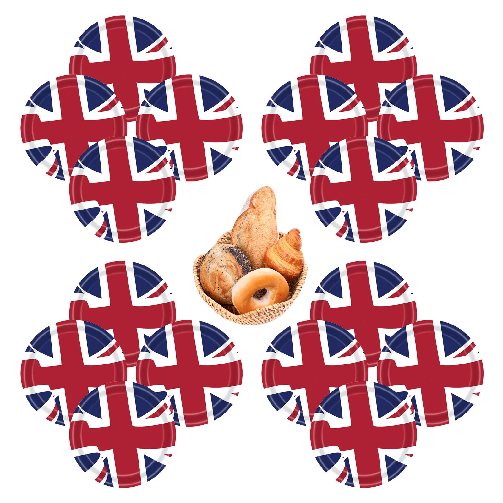 16pcs Britain Paper Plates Cups And Napkins, British Flag Paper Tableware Kit Union Jack Themed Plate Tissue Cups