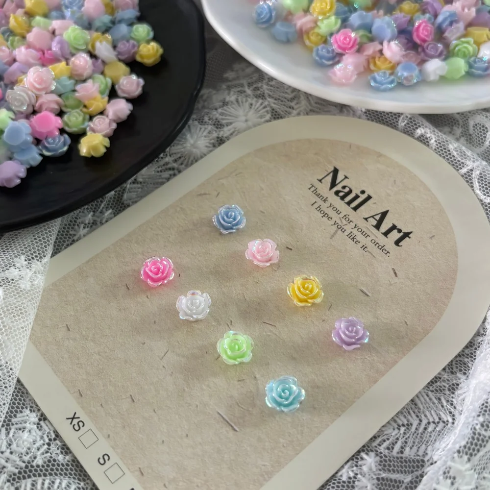 50개 인조 장미꽃 레진 액세서리 세트 네일아트 및 DIY 휴대폰 케이스 장 플랫백 참 도매