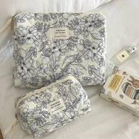 Sac à main vintage à fleurs pour femmes, sac cosmétique portable avec fermeture éclair, trousse de maquillage, trousse de toilette pour voyage, poudres matelassées, vente en gros 1