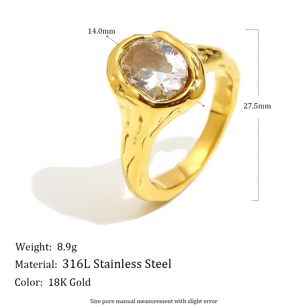 E.B.belle Schlichter Stil, großer Zirkon-Ring, kreativer personalisierter Edelstahl, anlaufgeschützter Charm-Schmuck für Frauen – Detail 1