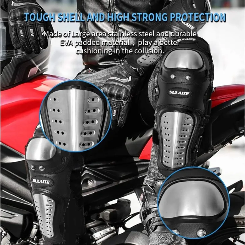 4Pcs Dirt Bike Knee and Elbow Guards, Motorcycle Protective Gear Set with Adjustable Knee Cap Pads Protector for Motocross ATV