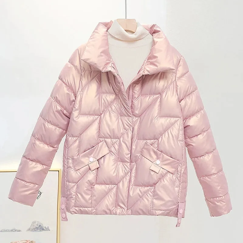 Women Jacket 2023 New Winter Parkas Female Glossy Down Cotton Jackets Stand Collar Casual Warm Parka Short Coat Female Outwear