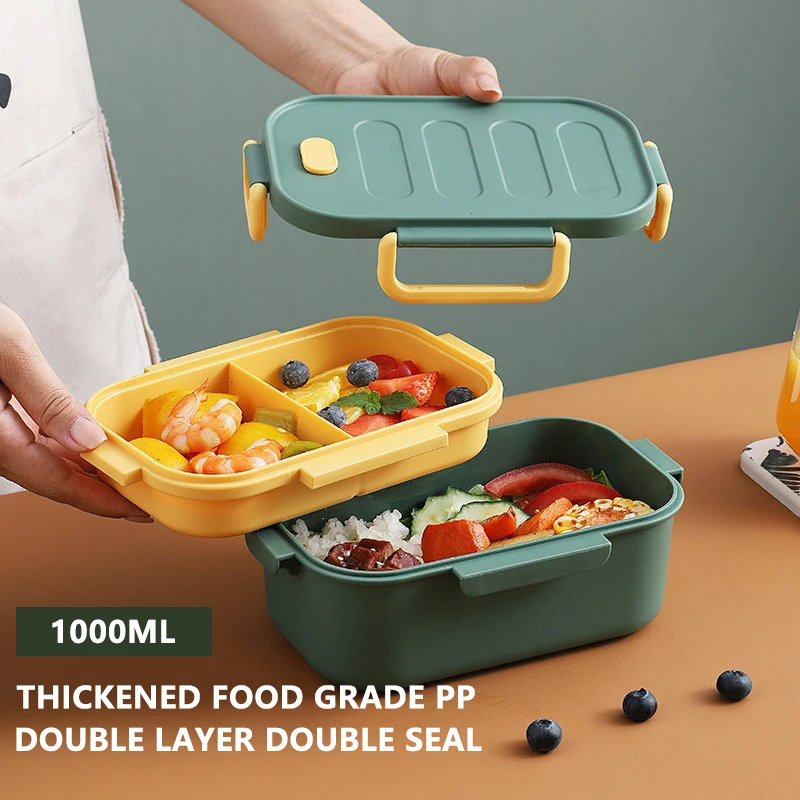 Lunch Box Handle Microwave Safe Double Layer Food Grade PP Bento Food  Container