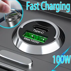 Pull Ring 100W USB Car Charger Fast Charging Dual USB Type C QC3.0 PD Car Phone Charger Adapter For iphone Samsung Huawei Xiaomi