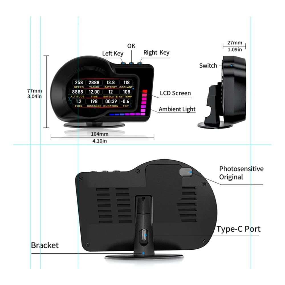 KWHUD HUD OBD2 ÷ º ǻ ڵ GPS ӵ µ 跮, ڴ Ÿ, ĺ, ޼ 2008 2024 ָ