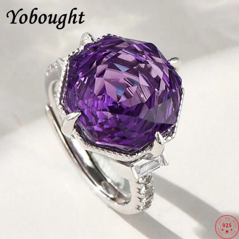 

S925 sterling silver rings for Women New Fashion inlaid cutting surface Natural amethyst zircon jewelry free shipping