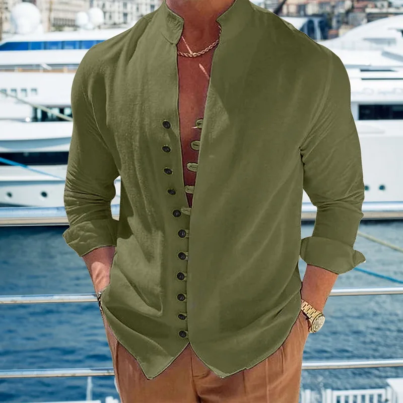 Neues Herren-Leinenhemd, lässige Oberteile, hochwertige, lockere und bequeme, langärmlige Strand-Hawaii-Hemden für Herren_voghion.com
