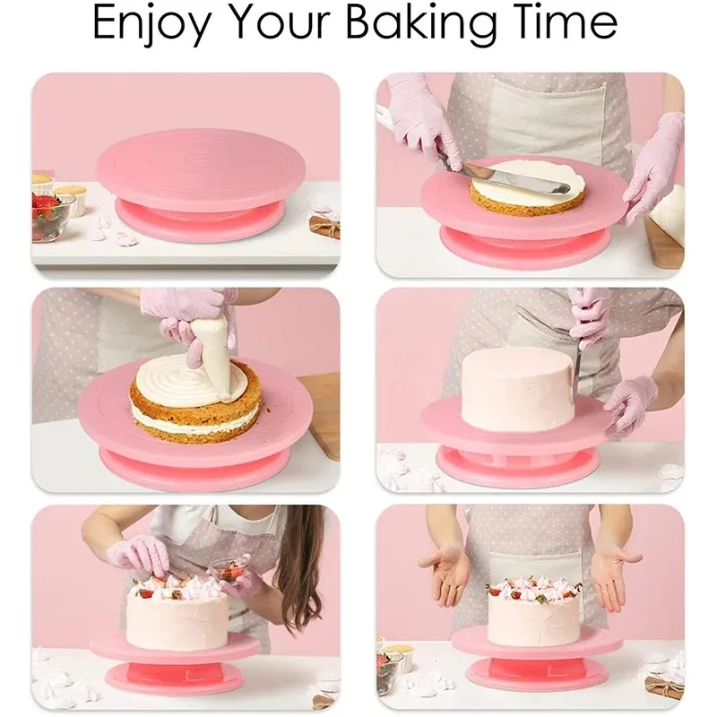 6pcs Cake Turntable with 2 Frosting Straight Angled Spatula 3 Icing Smoother Scraper Cake Decorating Kit Baking Accessories Tool