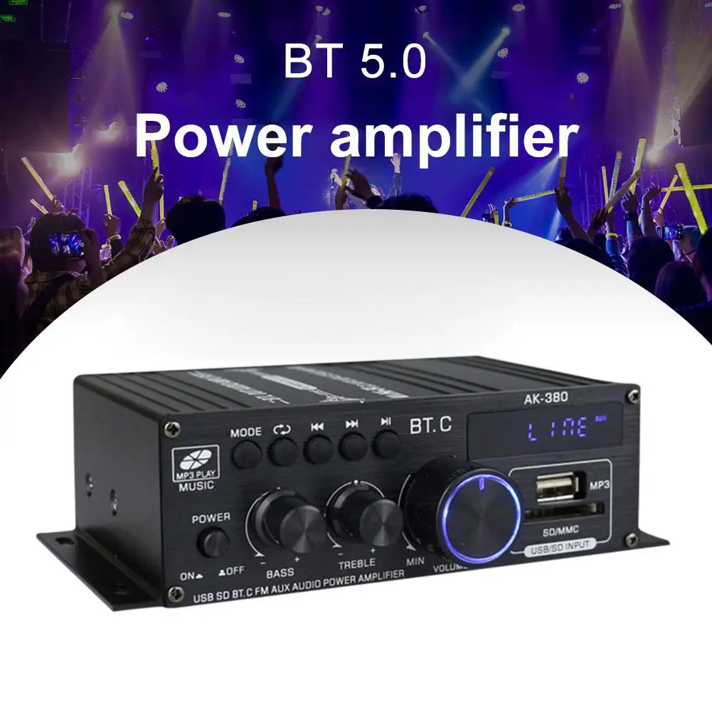 Amplificador de Potência Digital sem Fio Ak380 Bluetooth 5.0 hi fi fm Áudio Som Estéreo Subwoofer Adequado para Karaokê Casa Carro - Image 5