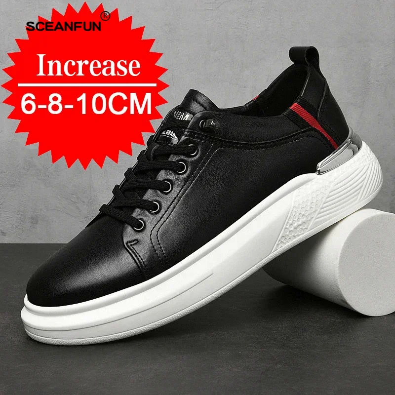 2025 Men'S Genuine Leather Sneakers Elevator Shoes Invisible Breathable Heightening Shoes 6cm Men'S Casual Designer Sneakers 2