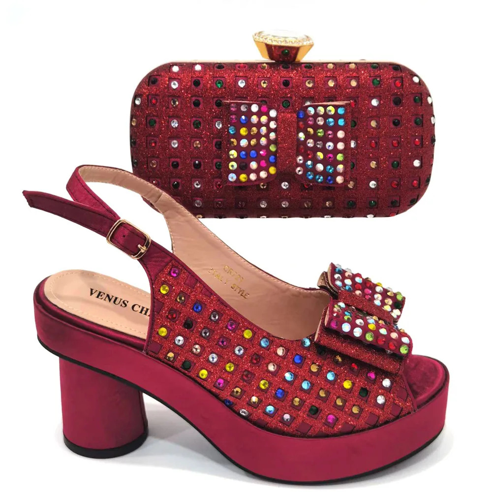 

doershow African fashion Italian Shoes And Bag Sets For Evening Party With Stones wine Italian Handbags Match Bags! SFG1-25