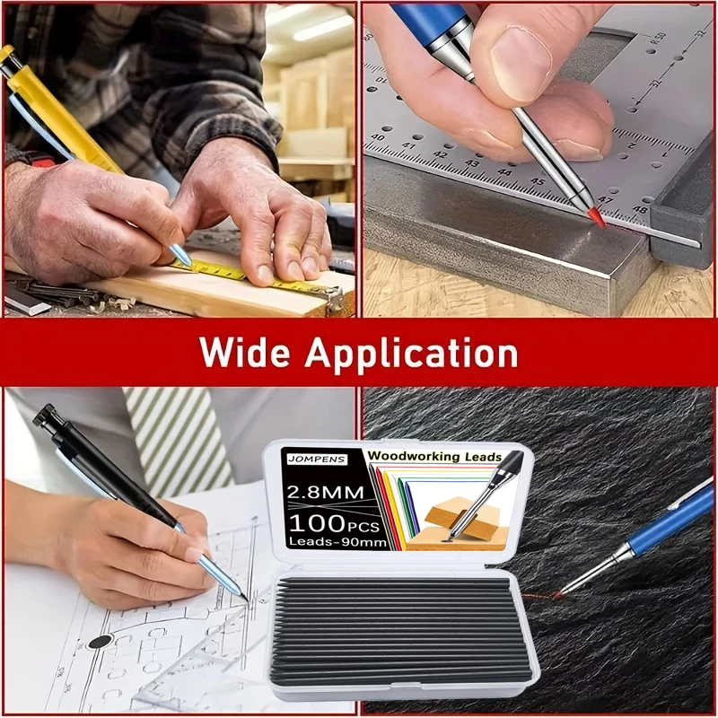 2.8mm Solid Carpenter Pencil Set With 50pcs Leads, Deep Hole Woodworking Mechanical Pencil Marking for Woodworking Construction 6