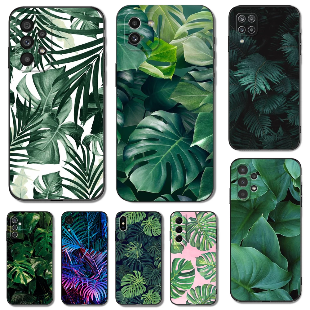 Custodia In Tpu Nero Per Samsung Galaxy S23 S22 S20 S21 Fe Plus Ultra + S10 E Lite Cover Green Monstera Leaves