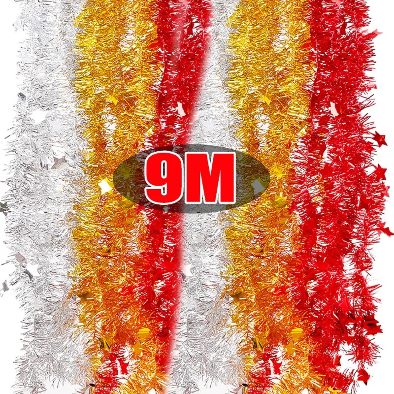 

9M Christmas Garland Home Party Wall Door Decor Ribbon Garland Christmas Tree Ornaments Tinsel Strips New Year Party Supplies