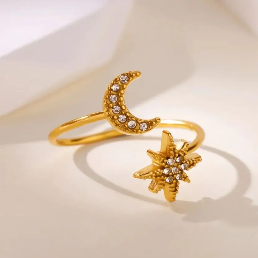 Dainty Zircon Stars Crescent Moon Rings for Women