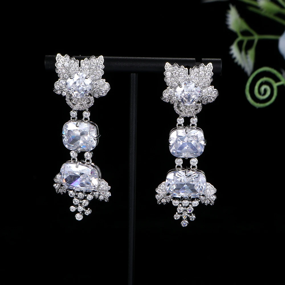 Tipo Ellittico Di Lusso Waterdrop Leaf Drop Cubic Zirconia Wedding Party Orecchino Gioielli Di Moda Per Le Donne E1120