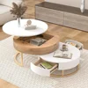 Modern Round Lift-top Nesting Coffee Tables with 2 Drawers for Living Room White & Natural 1