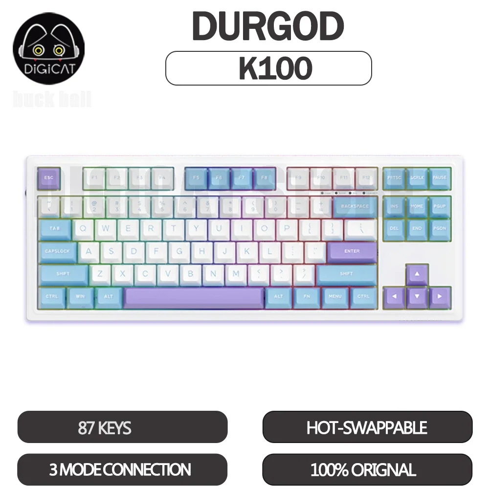 

DURGOD K100 Mechanical Keyboard 3 Mode USB/2.4G/Bluetooth Wireless Keyboard Keycaps PBT Hot-Swap RGB Blacklit Gaming Keyboards