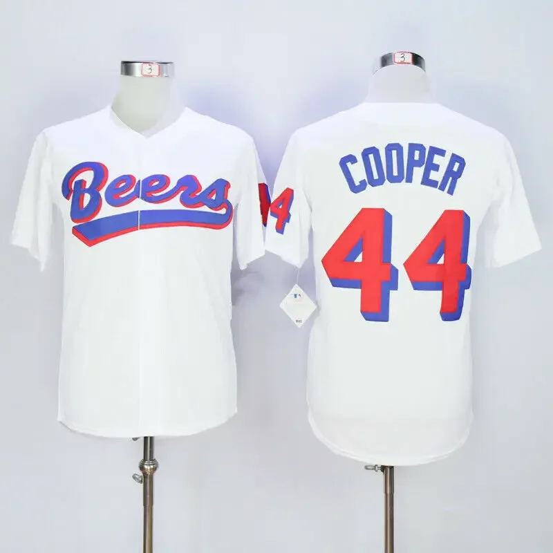 Mens Baseball Jerseys Retro 1988 Movie Beers #44 Cooper #17 Remer Stitched White