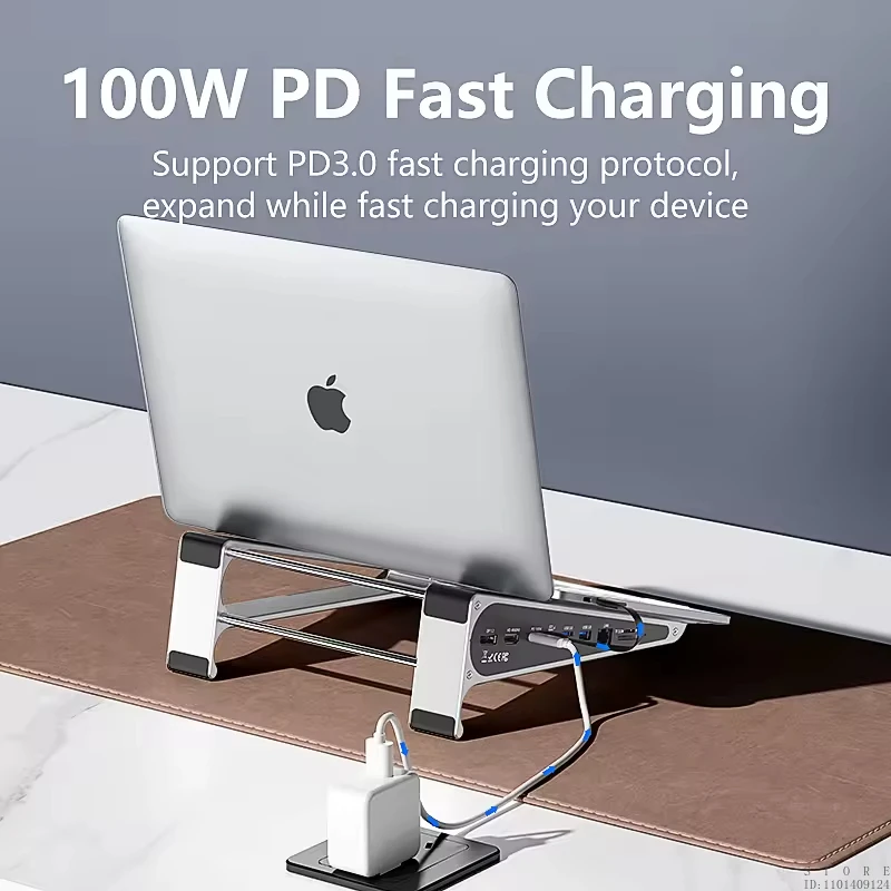 8포트 8 in 1 노트북 허브 어댑터 알루미늄 노트북 스탠드 타입 C 네트워크 카드 USB C MST HDTV DP 4K 60Hz 허브 도킹 스테이션