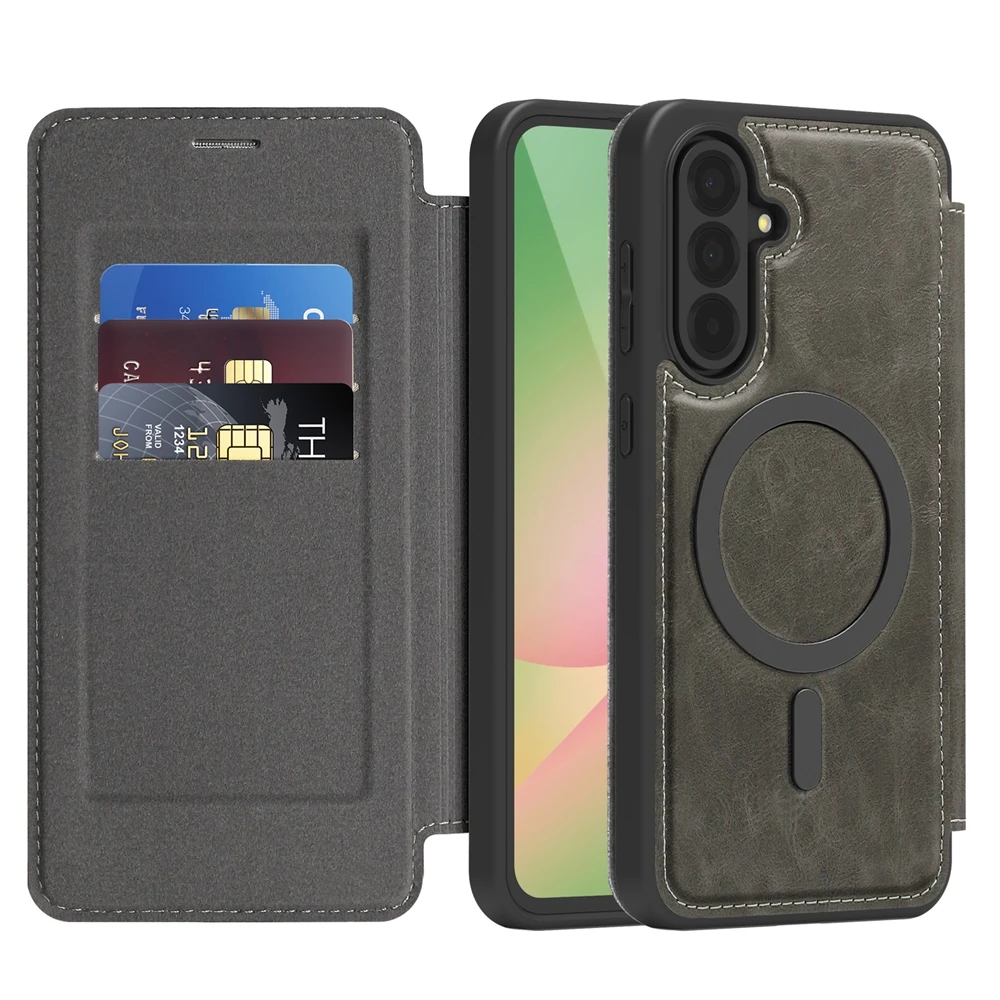 Enhanced Wireless Charging Leather Flip Case with Card Pockets and Magnetic Closure