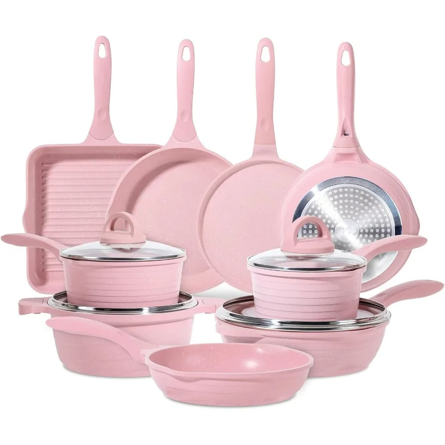 23‑Piece Pink Nonstick Cookware Set – Induction Compatible 1