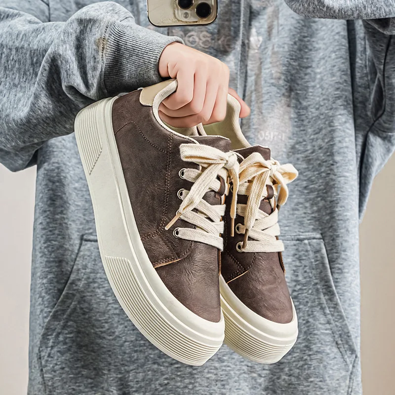 2026 Spring New Large Men's Thick soled Height increasing Board Shoes Hong Kong Style Casual Single Shoes Student Sports Shoes 3